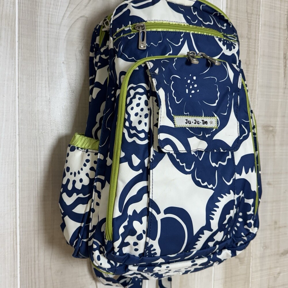 Ju Ju Be Be Right Back Diaper Backpack Colbalt Blossom Blue Green Floral Pattern - Picture 2 of 7